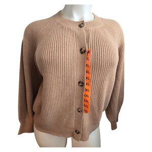 Banana Republic Cardigan Womens Ribbed Knit Sweater XXL Beige Tan NWT JJ4227
